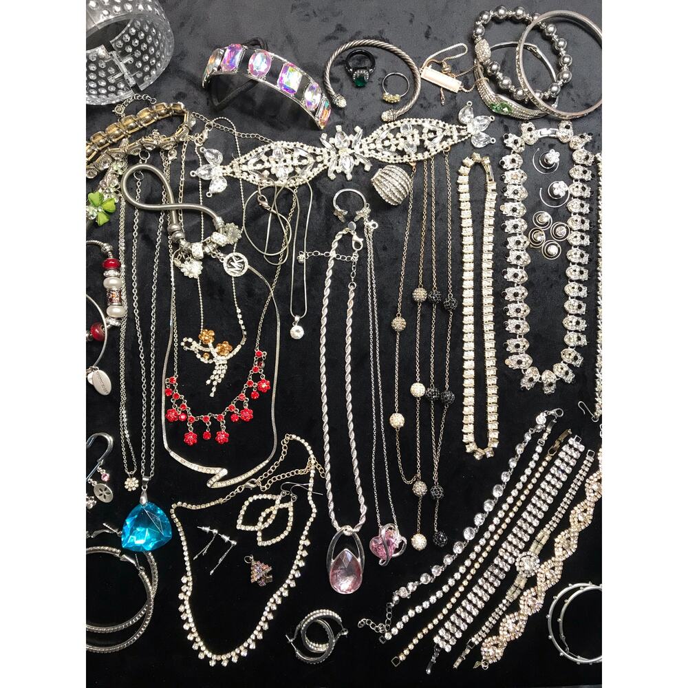 Vintage Estate Large 1.52lb 49pc Rhinestone Earring Necklace Bracelet Bundle Lot